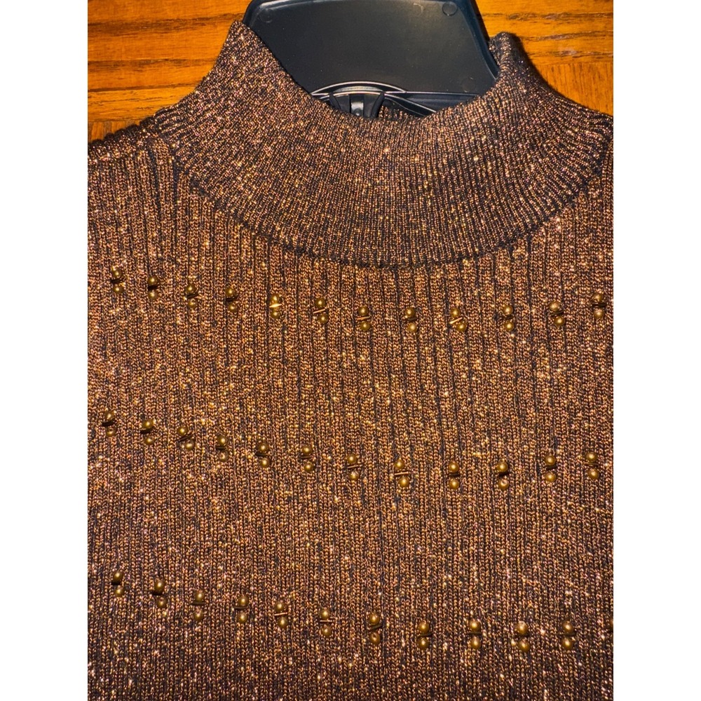 VTG Christine Phillipe Sleeveless Sweater Sz Small Ribbed brown Metallic shimmer
